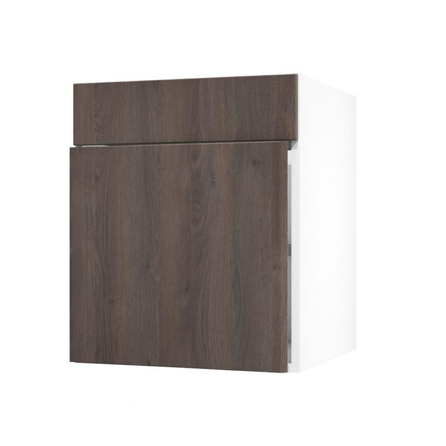 Hockley Textured Dark Oak 600mm x 557mm Door Front Shown Open at an Angle as Part of a Door and Drawer Unit