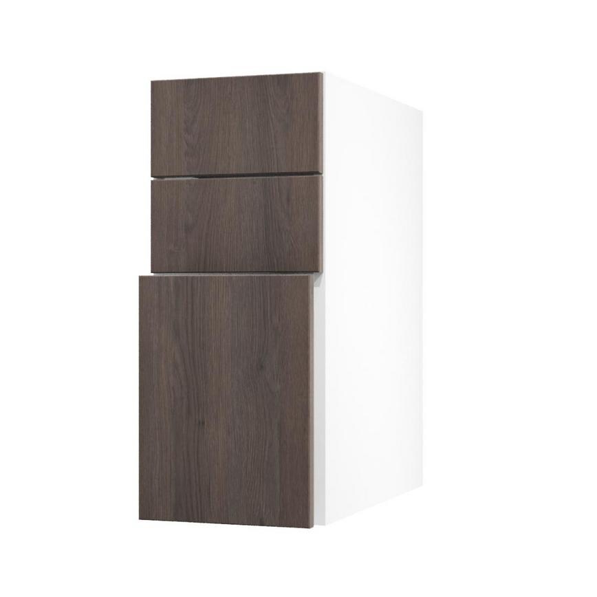Hockley Textured Dark Oak 300mm x 394mm Pan Drawer Front Shown with the Drawer Open at an Angle as Part of a Full Drawer Unit