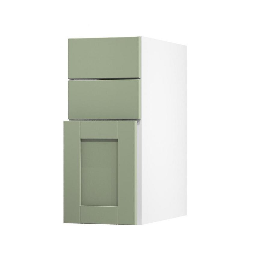 Witney Reed Green 300mm x 394mm Pan Drawer Front Shown with the Drawer Open at an Angle as Part of a Full Drawer Unit