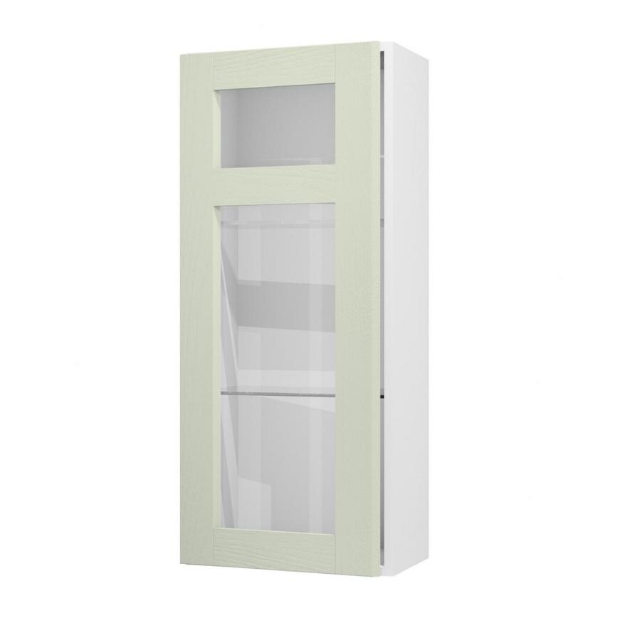 Halesworth Sage Green 500 Panelled Glass Dresser Door Open