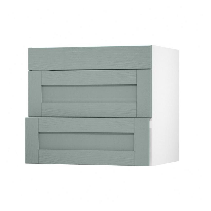 Halesworth Seafoam 800mm x 275mm Pan Drawer Front Shown with the Drawer Open at an Angle as Part of a Full Drawer Unit