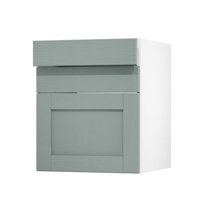 Halesworth Seafoam 600mm x 160mm Drawer Front Shown with the Top Drawer Open at an Angle as Part of a Full Drawer Unit