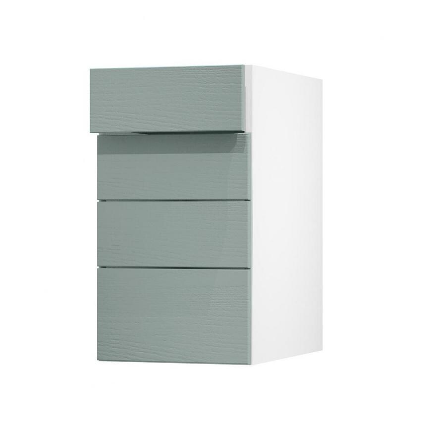 Halesworth Seafoam 400mm x 160mm Drawer Front Shown with the Top Drawer Open at an Angle as Part of a Full Drawer Unit