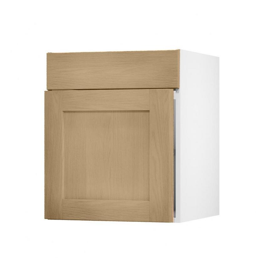 Halesworth Oak 600mm x 557mm Door Front Shown Open at an Angle as Part of a Door and Drawer Unit