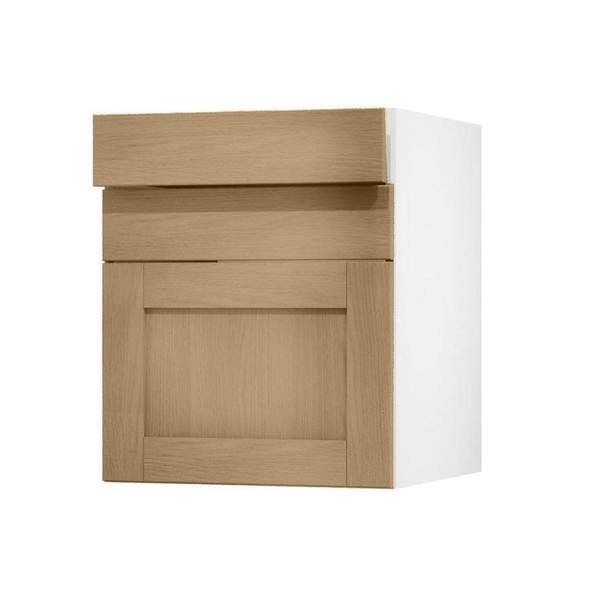 Halesworth Oak 600mm x 160mm Drawer Front Shown with the Top Drawer Open at an Angle as Part of a Full Drawer Unit
