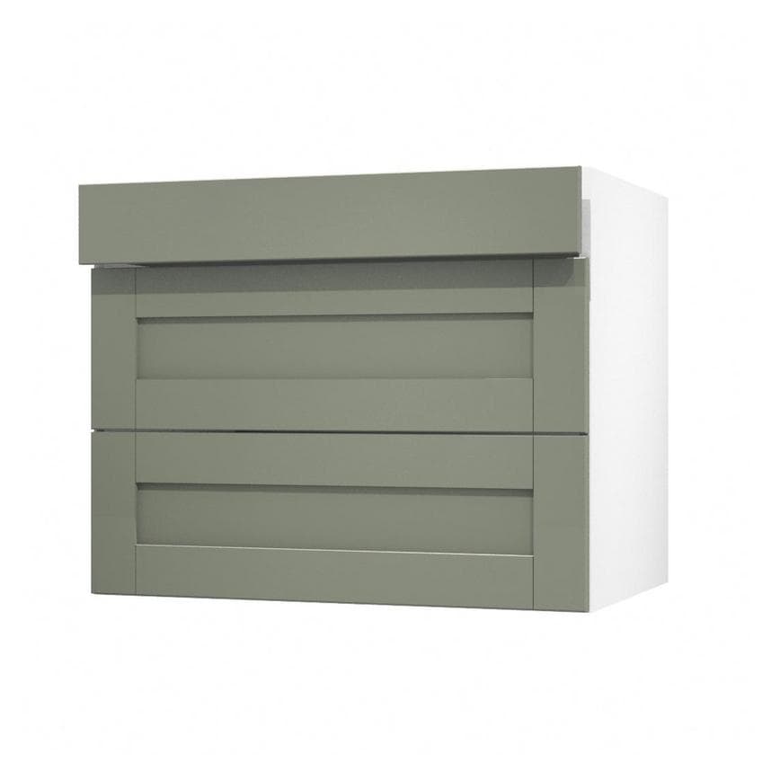 Halesworth Reed Green 900mm x 160mm Drawer Front Shown with the Top Drawer Open at an Angle as Part of a Full Drawer Unit