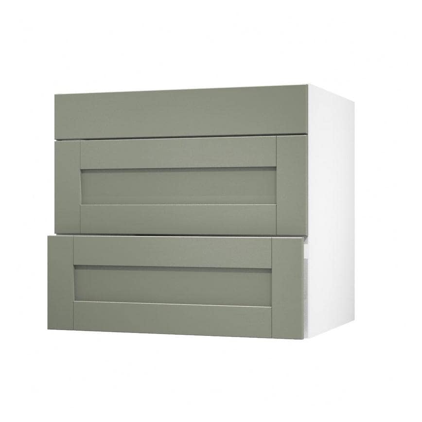 Halesworth Reed Green 800mm x 275mm Pan Drawer Front Shown with the Drawer Open at an Angle as Part of a Full Drawer Unit