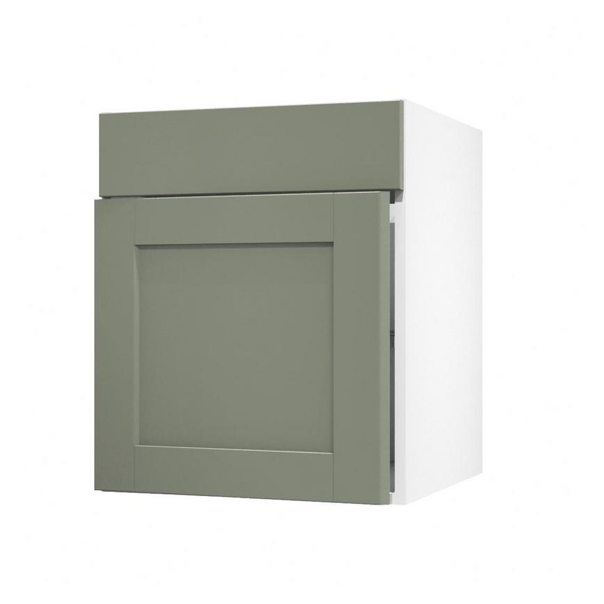 Halesworth Reed Green 600mm x 557mm Door Front Shown Open at an Angle as Part of a Door and Drawer Unit