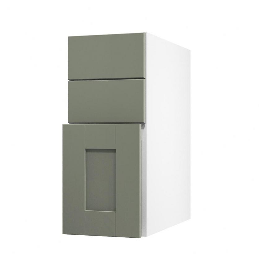 Halesworth Reed Green 300mm x 394mm Pan Drawer Front Shown with the Drawer Open at an Angle as Part of a Full Drawer Unit