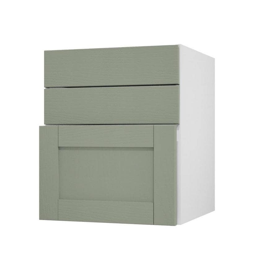 Halesworth Reed Green 600mm x 394mm Pan Drawer Shown with the Drawer Open at an Angle as Part of a Drawer Unit
