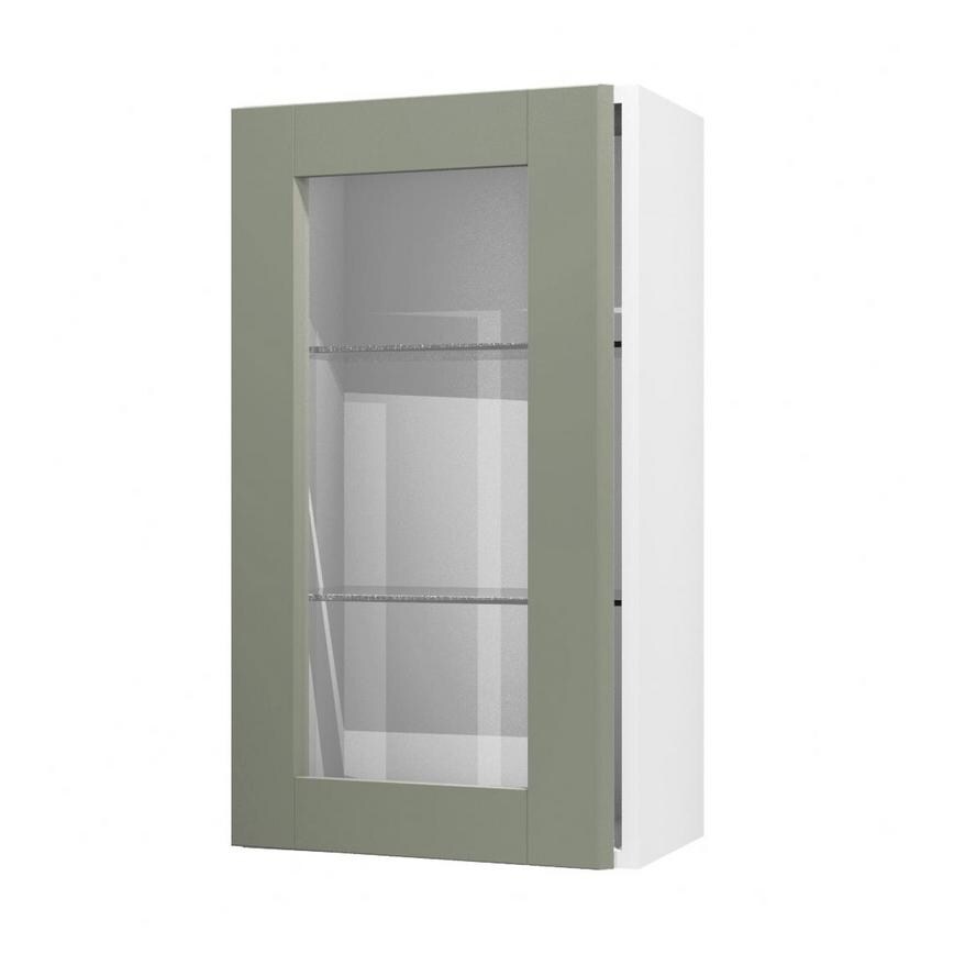Halesworth Reed Green 500mm x 900mm Tall Clear Glass Door Shown Open at an Angle