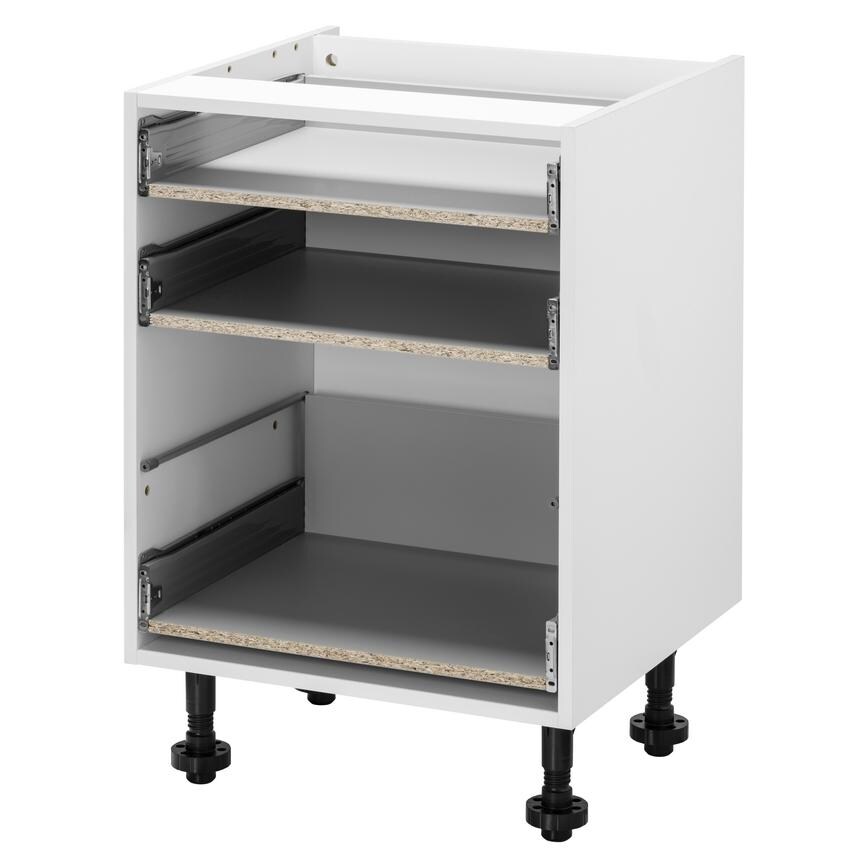 White 600mm Standard Cushion Close 3 Drawer Base Cabinet