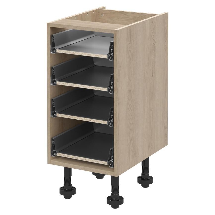 Natural Oak 400mm Cushion Close 4 Drawer Base Cabinet