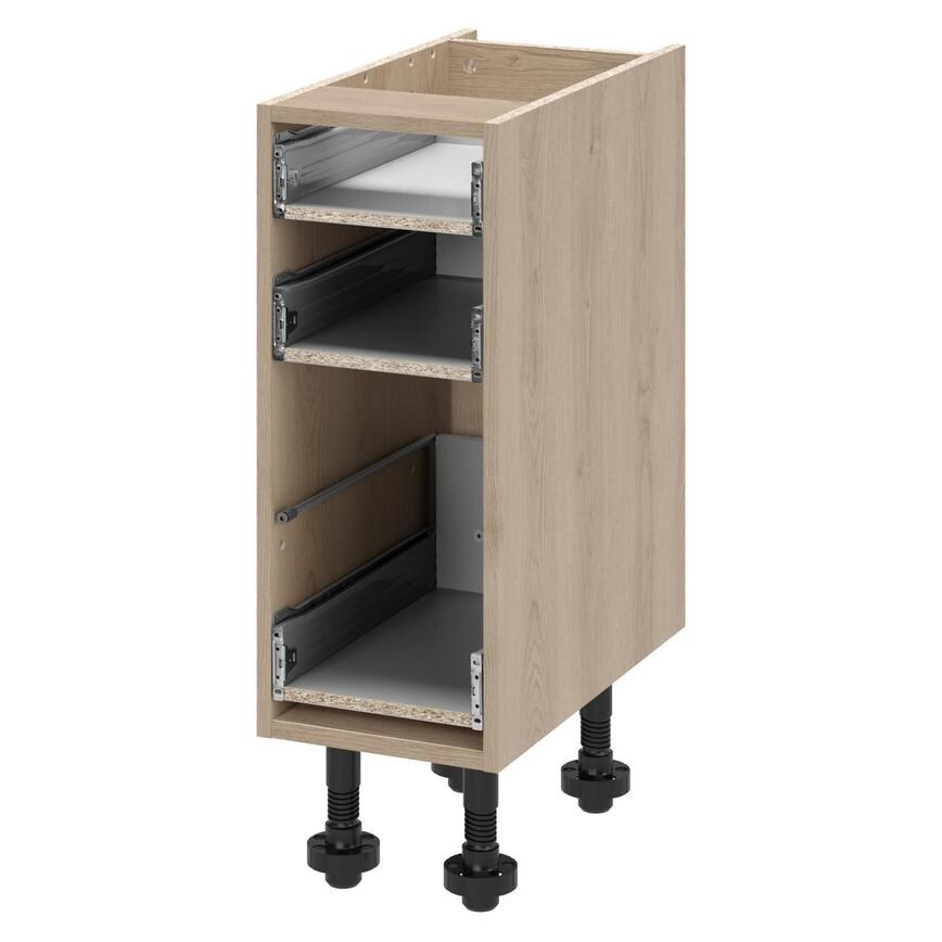 Natural Oak 300mm Standard Cushion Close 3 Drawer Base Cabinet
