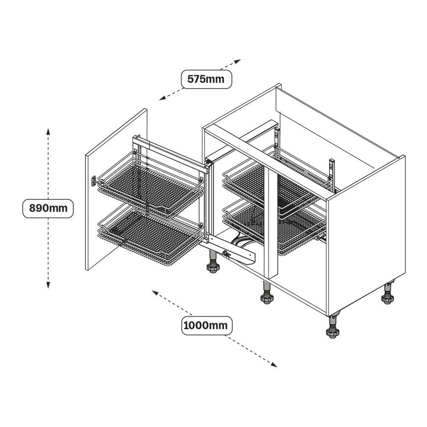 1000mm Hi-Line Corner Storage LH Line Drawing