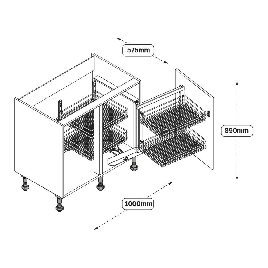 1000mm Hi-Line Corner Pre Fitted Storage RH Line Drawing