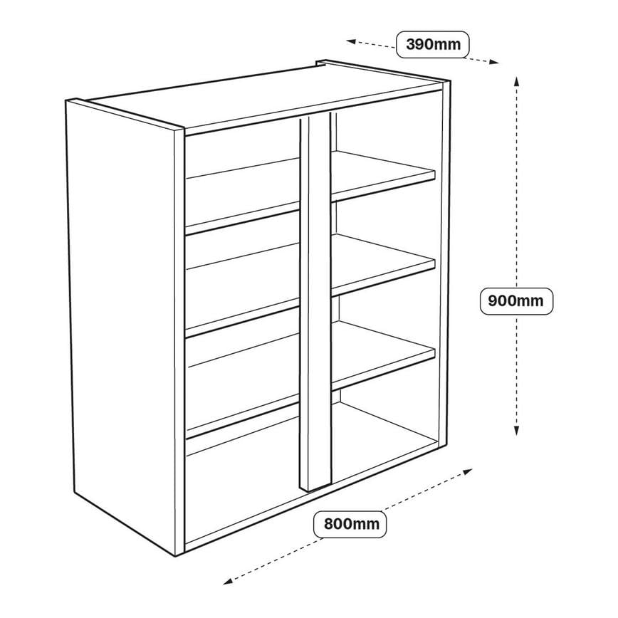 800 x 390mm Tall Wall Cabinet Line Drawing