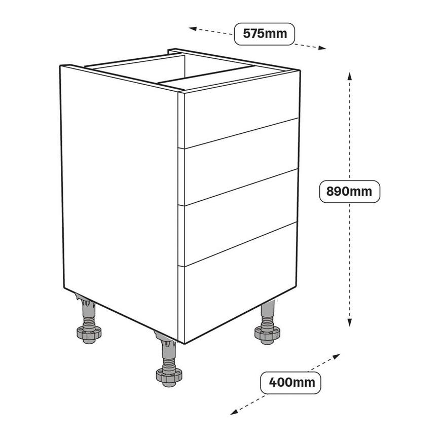 400mm Standard Cushion Close 4 Drawer Base Cabinet Line Drawing
