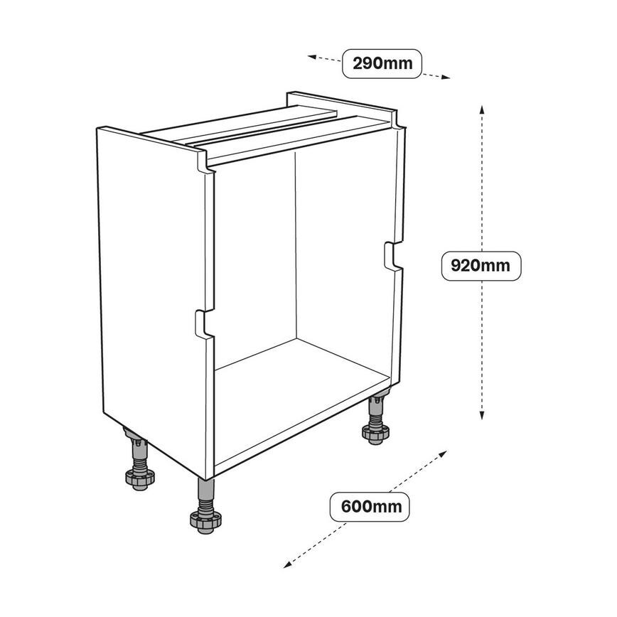 600mm Shallow 2 and 3 Drawer Base Line Drawing