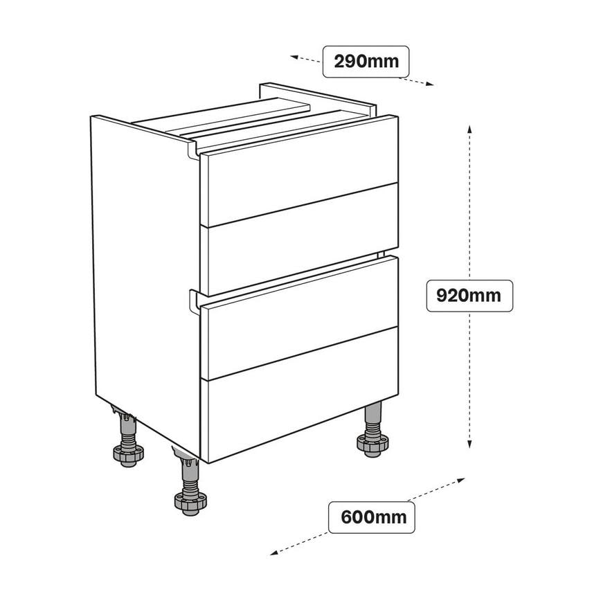 400mm Shallow 4 Drawer Base Line Drawing