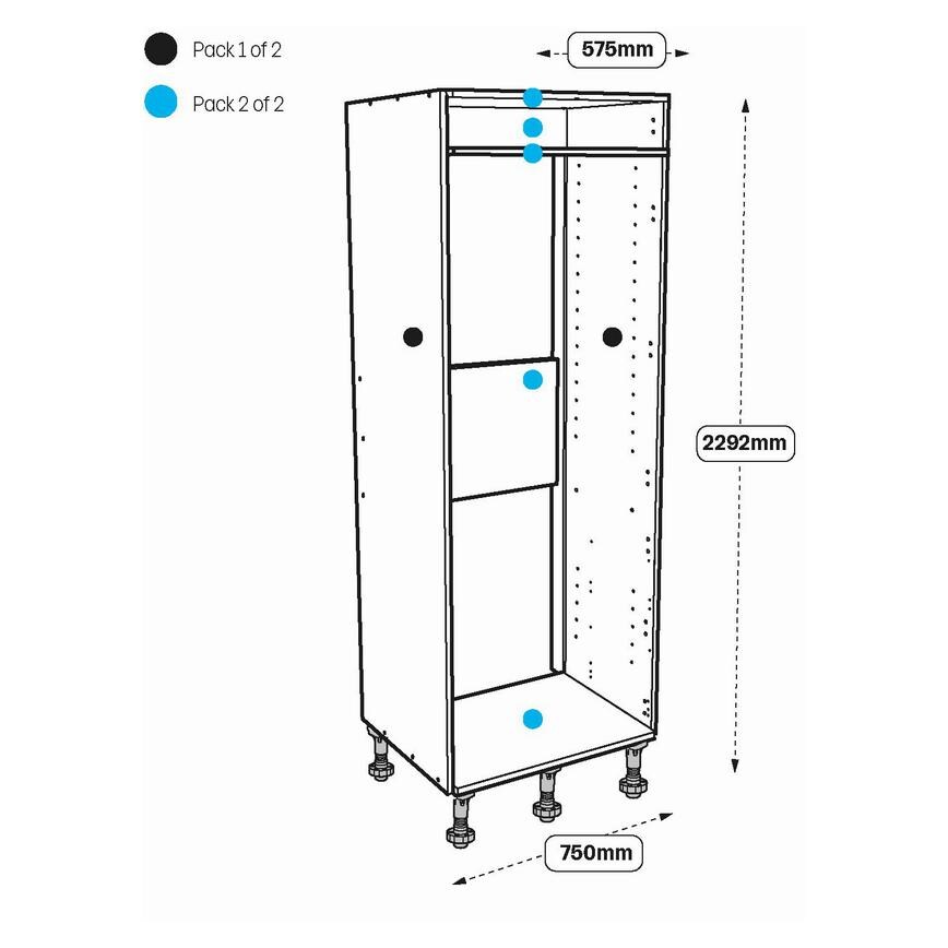 750 Tall Handleless Fridge Freezer Cabinet Line Drawing