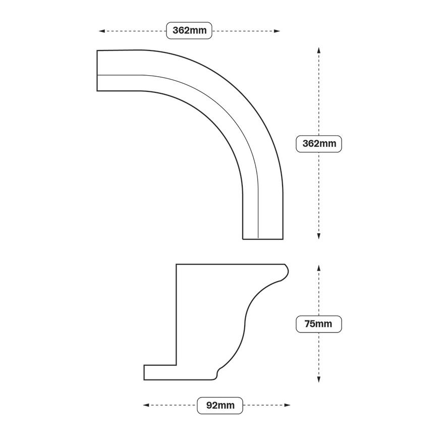 Elmbridge Decorative Curved Cabinet Corner Return (XX5A) Line Drawing
