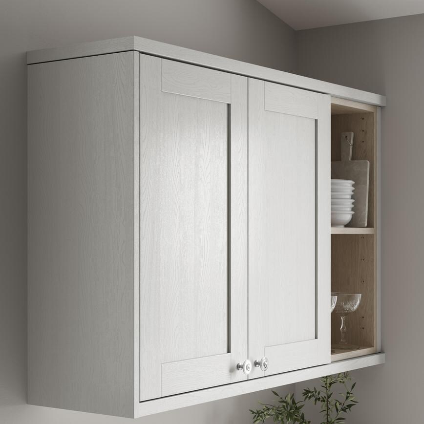 Grained Antique White Square Profile Cornice/Pelmet fitted with wall cabinet