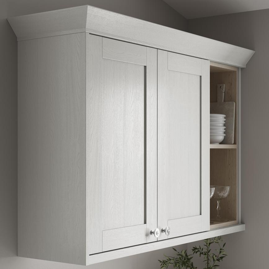 Grained Antique White Classic Profile Cornice fitted with wall cabinet