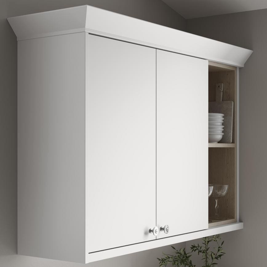 White Paintable Classic Profile Cornice fitted with wall cabinet