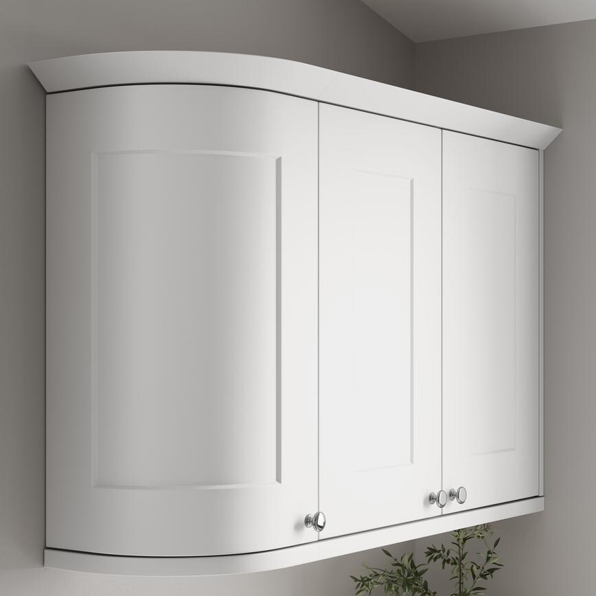White Paintable Curvedved Cabinet Cornice Return Classic Profile fitted with wall cabinet
