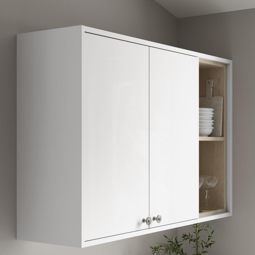 Hockleyley Gloss White Square Profile Cornice/Pelmet - 18mm fitted with wall cabinet
