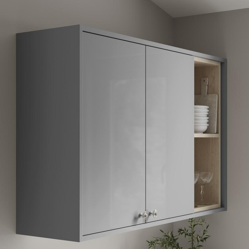 Hockley Gloss Slate Grey Square Profile Cornice/Pelmet -18mm fitted with wall cabinet