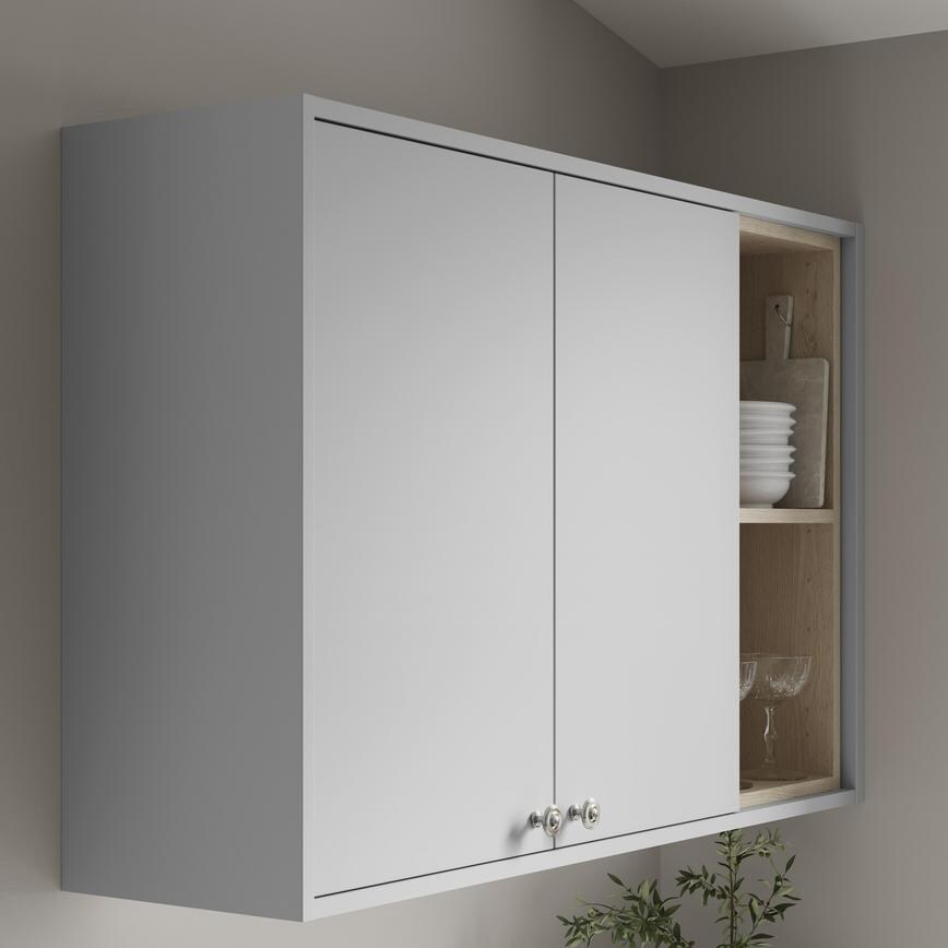 Hockley Super Matt Dove Grey Square Profile Cornice/Pelmet - 18mm fitted with wall cabinet