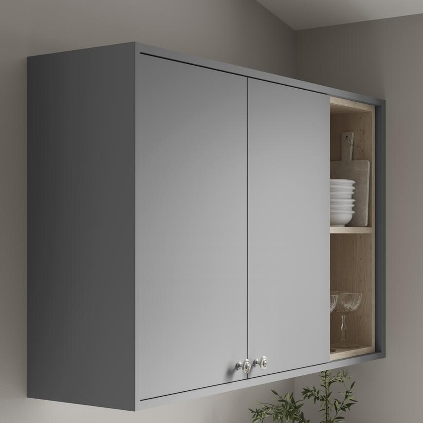 Hockley Super Matt Slate Grey Square Profile Cornice/Pelmet - 18mm fitted with wall cabinet