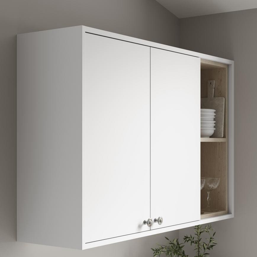 Hockley Super Matt White Square Profile Cornice/Pelmetmet - 18mm fitted with wall cabinet