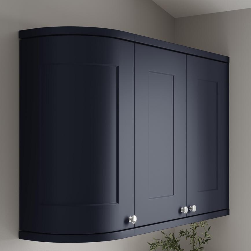 Navy Curved Cabinet Cornice/Pelmet Return Square Profile fitted with wall cabinet