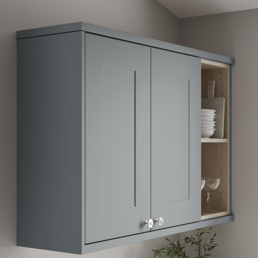 Dusk Blue Square Profile Cornice/Pelmet fitted with wall cabinet