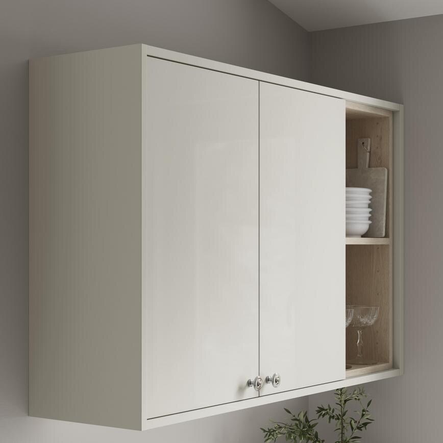 Hockley Gloss Sandstone Square Profile Cornice/Pelmet -18mm with wall cabinet