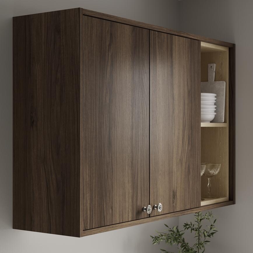 Hockley Textures Walnut 2.75m Continuous Square Cornice or Pelmet Fitted To A Wall Cabinet