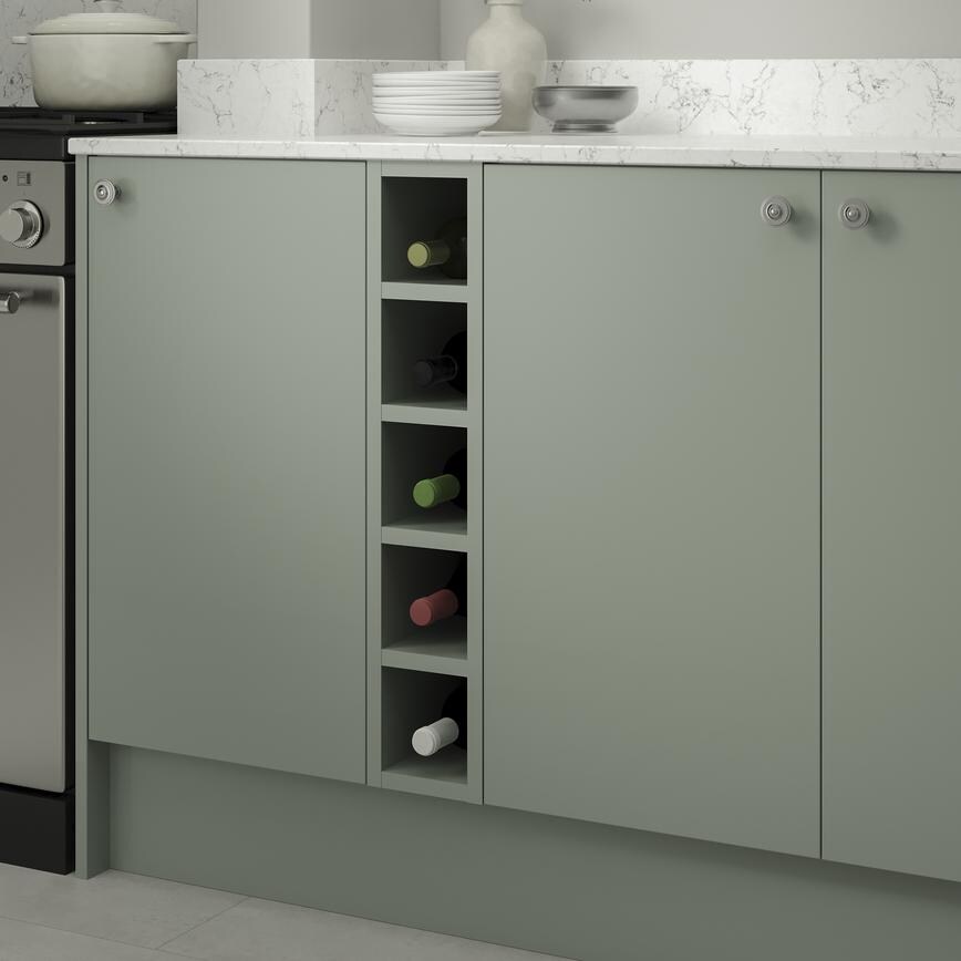 Mirror Gloss Reed Green Wine Rack in a Base Cabinet