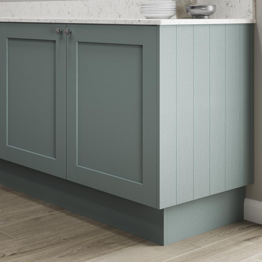 Grained Oak Tongue and Grove Base Decor End Shown with Cabinet