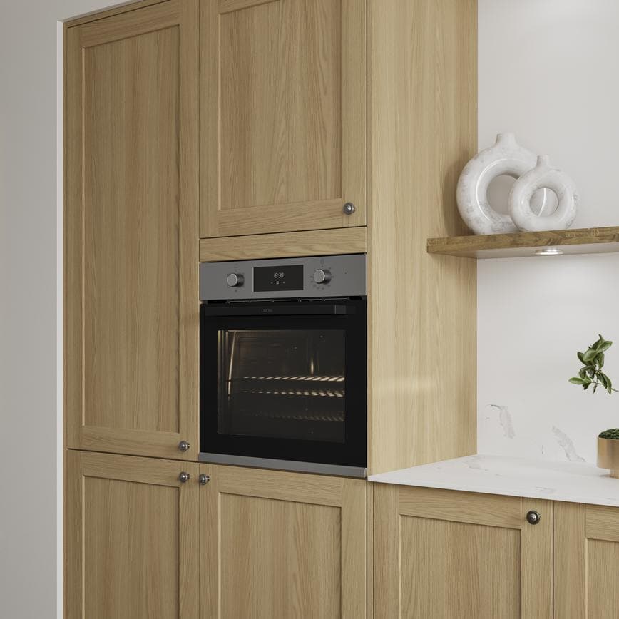Grained Oak 67mm Appliance Tower Infill Shown with Appliance Tower Cabinets and Oven