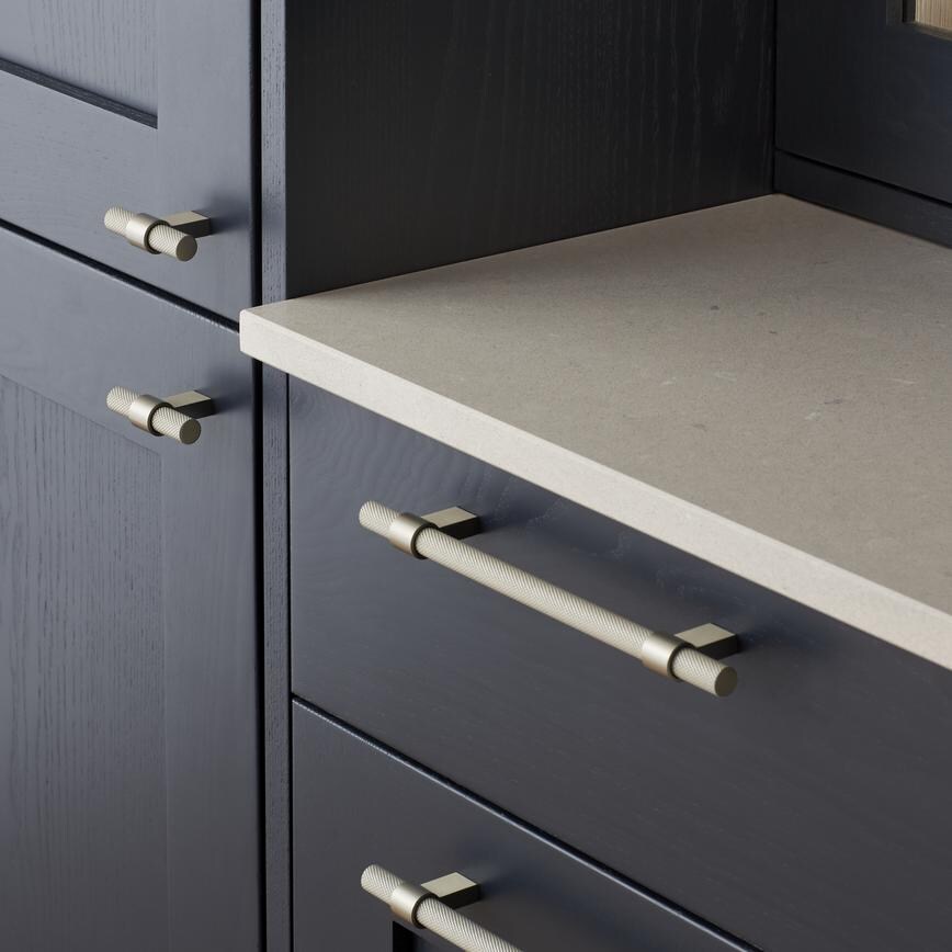 Brushed Nickel Knurled T-Bar and Knob Handle