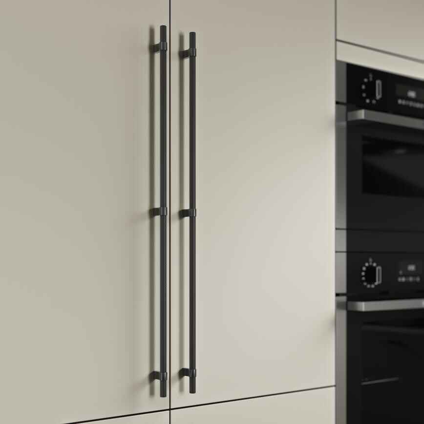 Knurled Brushed Black T Bar Cupboard Handle 705mm