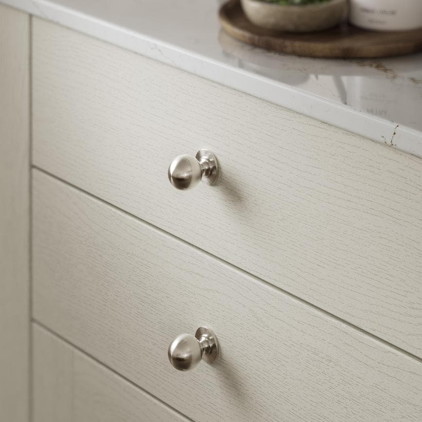 Beehive Brushed Nickel Smooth Cabinet Knobs on Kitchen Drawers