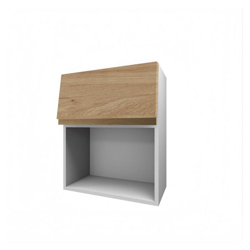 Clerkenwell Matt Natural Oak 326mm x 600mm Full Height Microwave Top Box Kitchen Door Angled Open