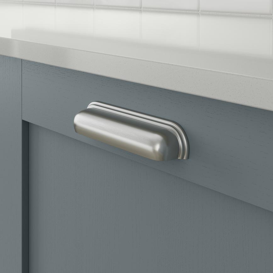 Brushed Nickel Wide cup Handle on Chilcomb Dusk Blue
