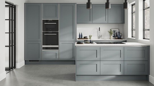 Chilcomb  Dusk Blue Handleless  Main Kitchen Set Shot 