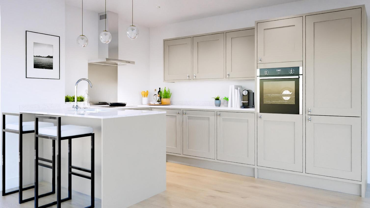 Chilcomb Inframe Pebble Peninsula Kitchen