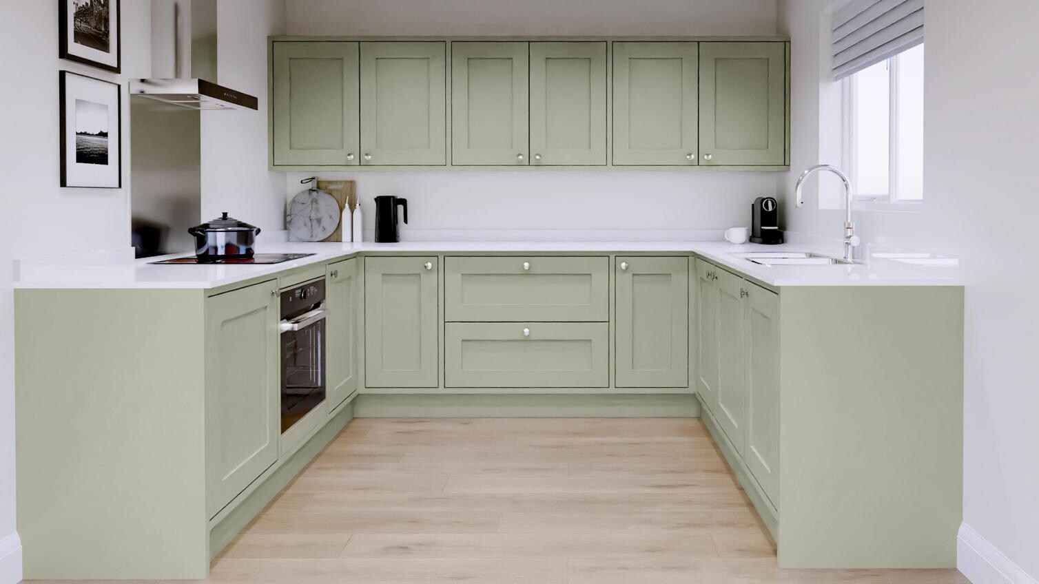 Chilcomb Inframe Sage Green U Shape Kitchen